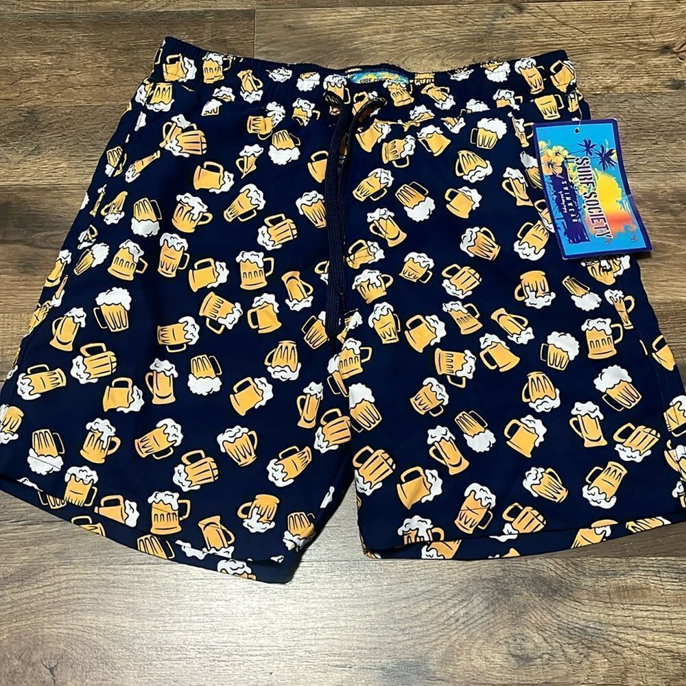 Surf Society mesh lined beer mug swim trunks size medium